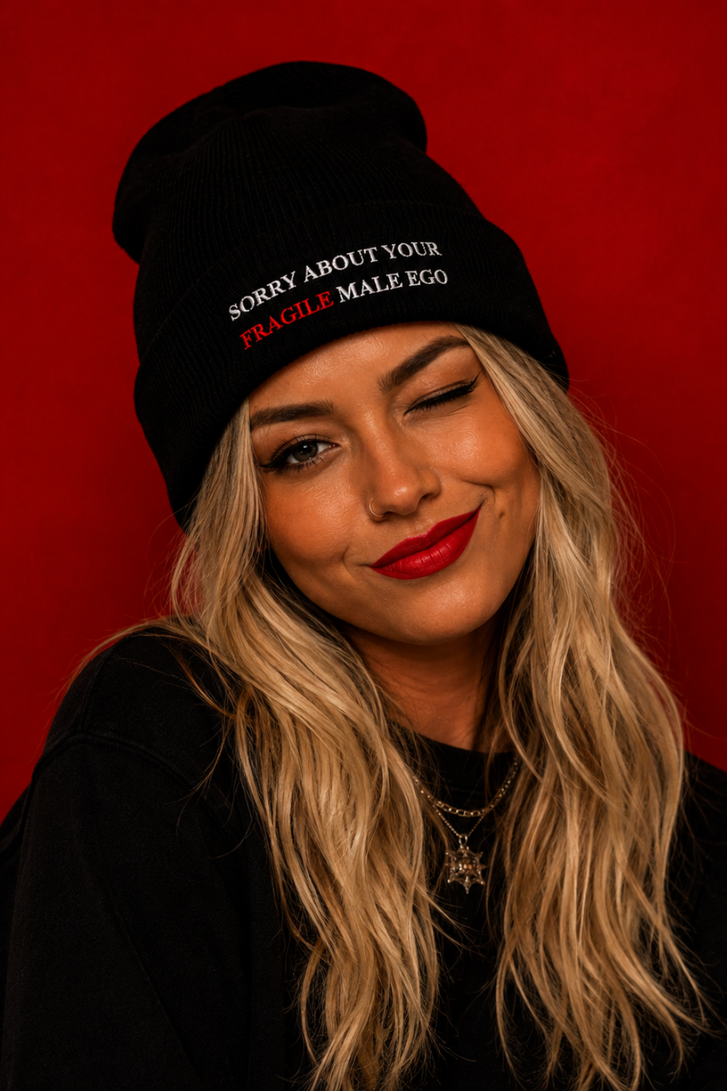 SORRY ABOUT YOUR FRAGILE MALE EGO CUFFED BEANIE - BY LEX